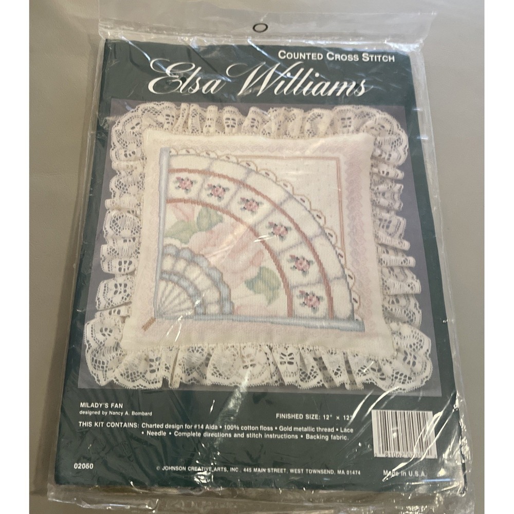 Vintage Elsa Williams Counted Cross Stitch Milady's Fan Kit 12"x12" #02050